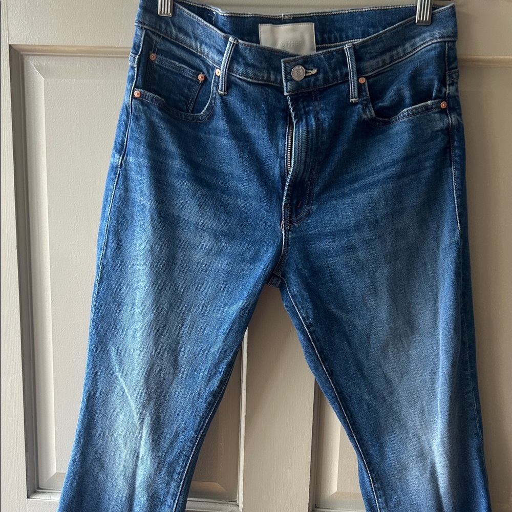 MOTHER Slim Straight Jeans in Medium Blue Wash